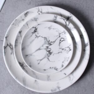 Gandharan White Marble Serving Platter with Intricate Floral Design