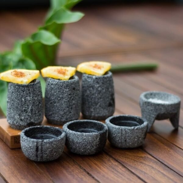 Gandharan Rock Serving Set: Volcanic Shot Glasses and Bowls