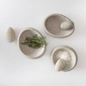 Gandharan Grey Soapstone Mortar and Pestle Set: Grind Spices in Timeless Style