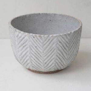 Malinda Reich Glazed Porcelain Bowl with Herringbone Pattern - Inspired by Gandharan Art