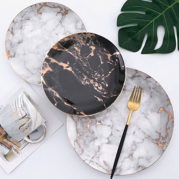 Gandharan Marble Dinnerware Set - 3 Plates, Fork & Mug | Timeless Elegance for One