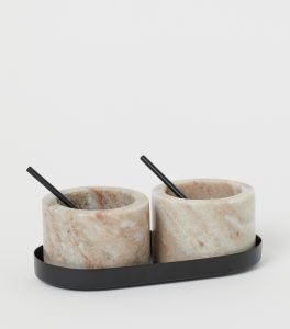 Gandharan White Marble Salt and Pepper Tray Set