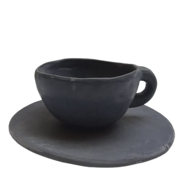 Taxila Stoneware: Handcrafted Black Cup and Saucer Set Inspired by Ancient Gandhara