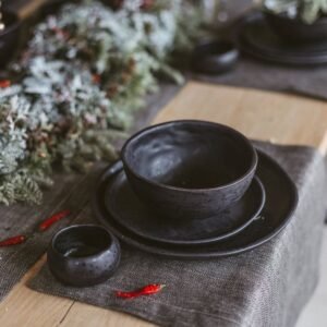 Gandharan Black Marble Serving Bowl - Hand-Carved Elegance