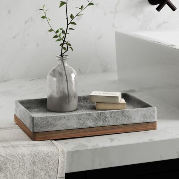 Stonington Concrete Stone/Wooden Bathroom Accessory Tray - Gandhara Inspired Design
