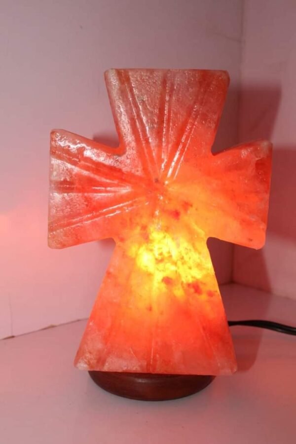 Adlios Natural Himalayan Rock Salt Cross Shape Lamp -Pink-Best for Christmas Gifts