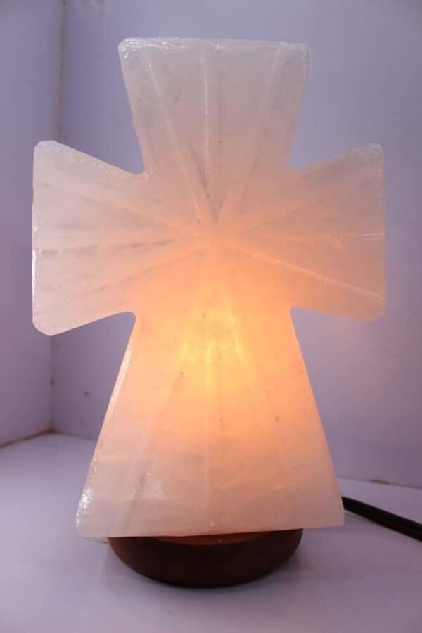 Adlios Natural Himalayan Rock Salt Cross Shape Lamp -Pink-Best for Christmas Gifts