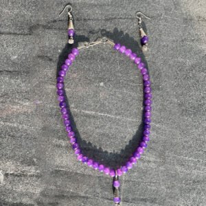 Handcrafted Purple Beaded Necklace & Earrings Set